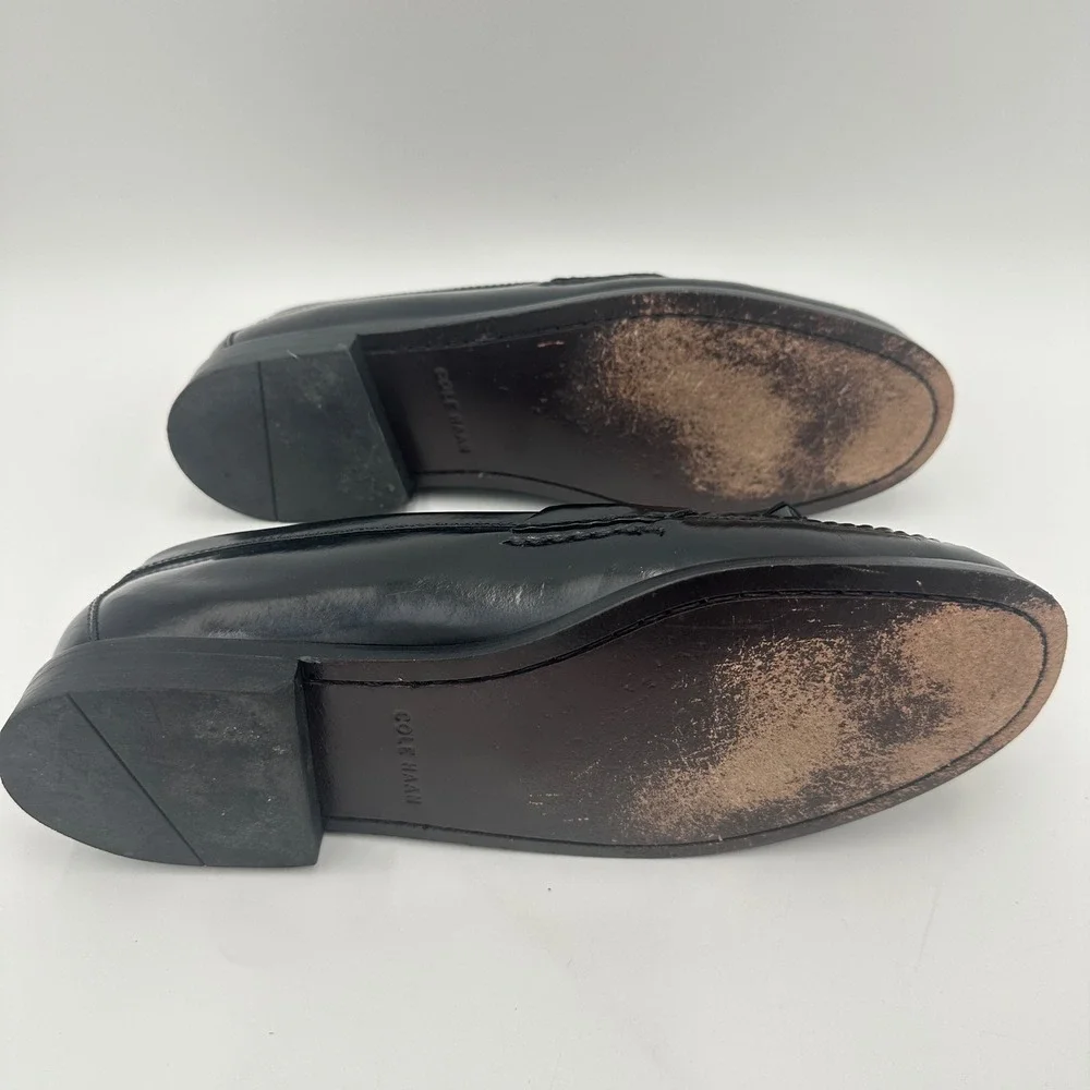 Cole Haan Loafers Black Leather Round Pinch Toe Tassel Slip On Shoe Size 10D
